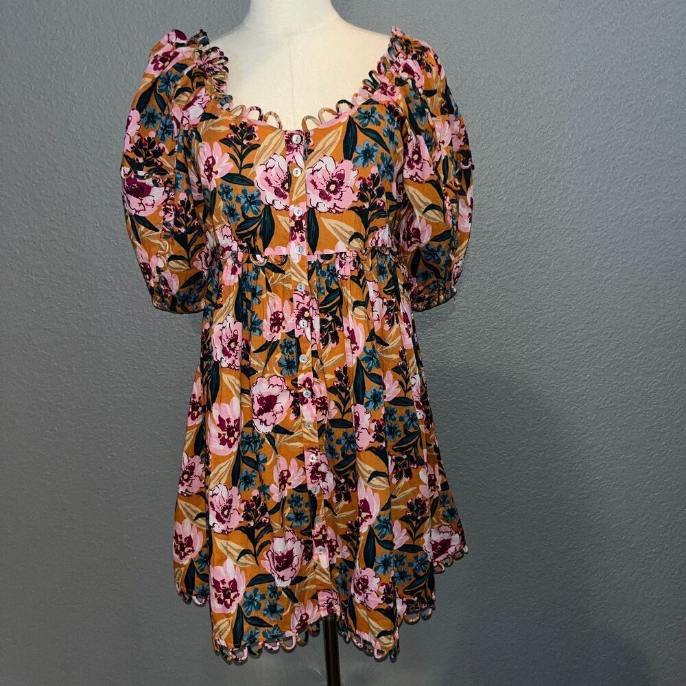 TOPSHOP Bloggers Favorite Baby Doll Dress - Linen Floral -Scalloped Neck & Hem 4